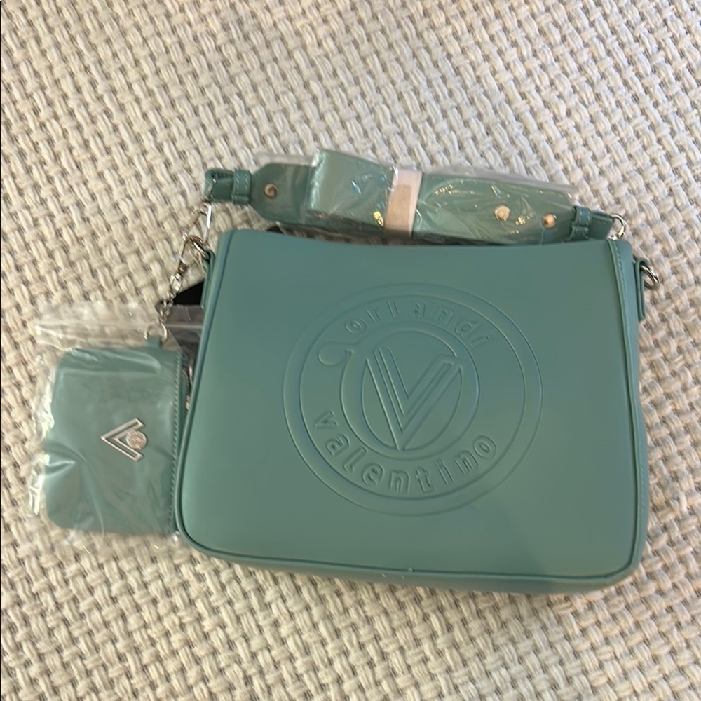 Valentino Orlandi Green Crossbody Bag with Embossed Logo